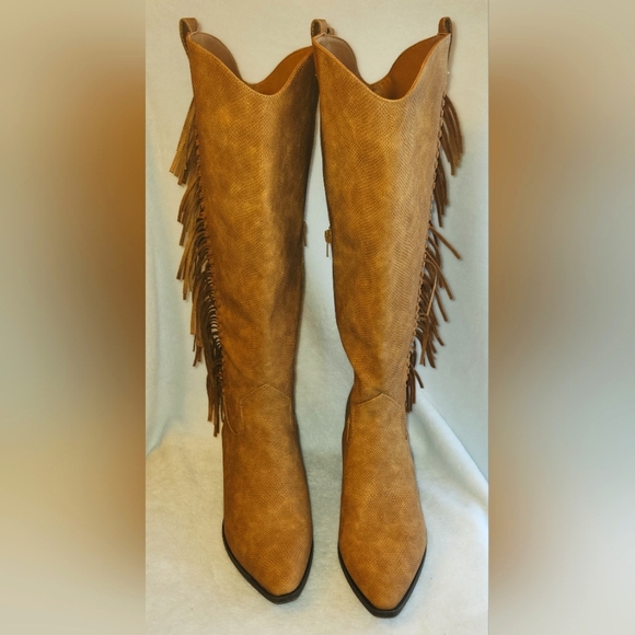 Cato Shoes Knee High Faux Leather Fringe Cowgirl Cowboy Western